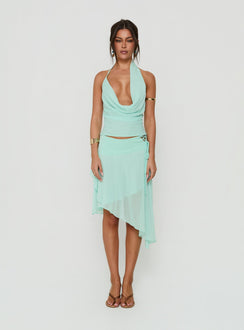 Evaleine Asymmetrical Chiffon Midi Skirt Blue