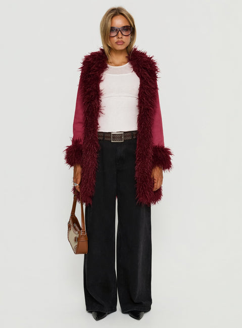 Josefina Faux Fur Detail Jacket Wine