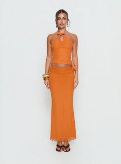 Star Fruit Ruched Waist Maxi Skirt Orange | Princess Polly Star Fruit Ruched Waist Maxi Skirt Orange | Princess Polly