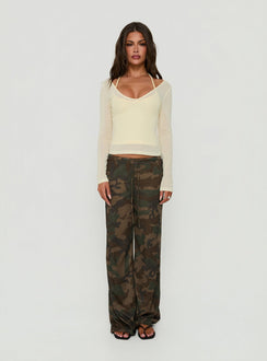 Kaiyah Sheer V Neck Long Sleeve Top Yellow