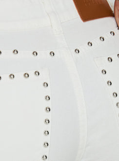 Saving Up Mid Rise Straight Leg Studded Jeans White