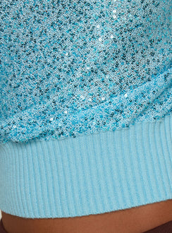 Marysa Sequin Knit Blouson Top Blue