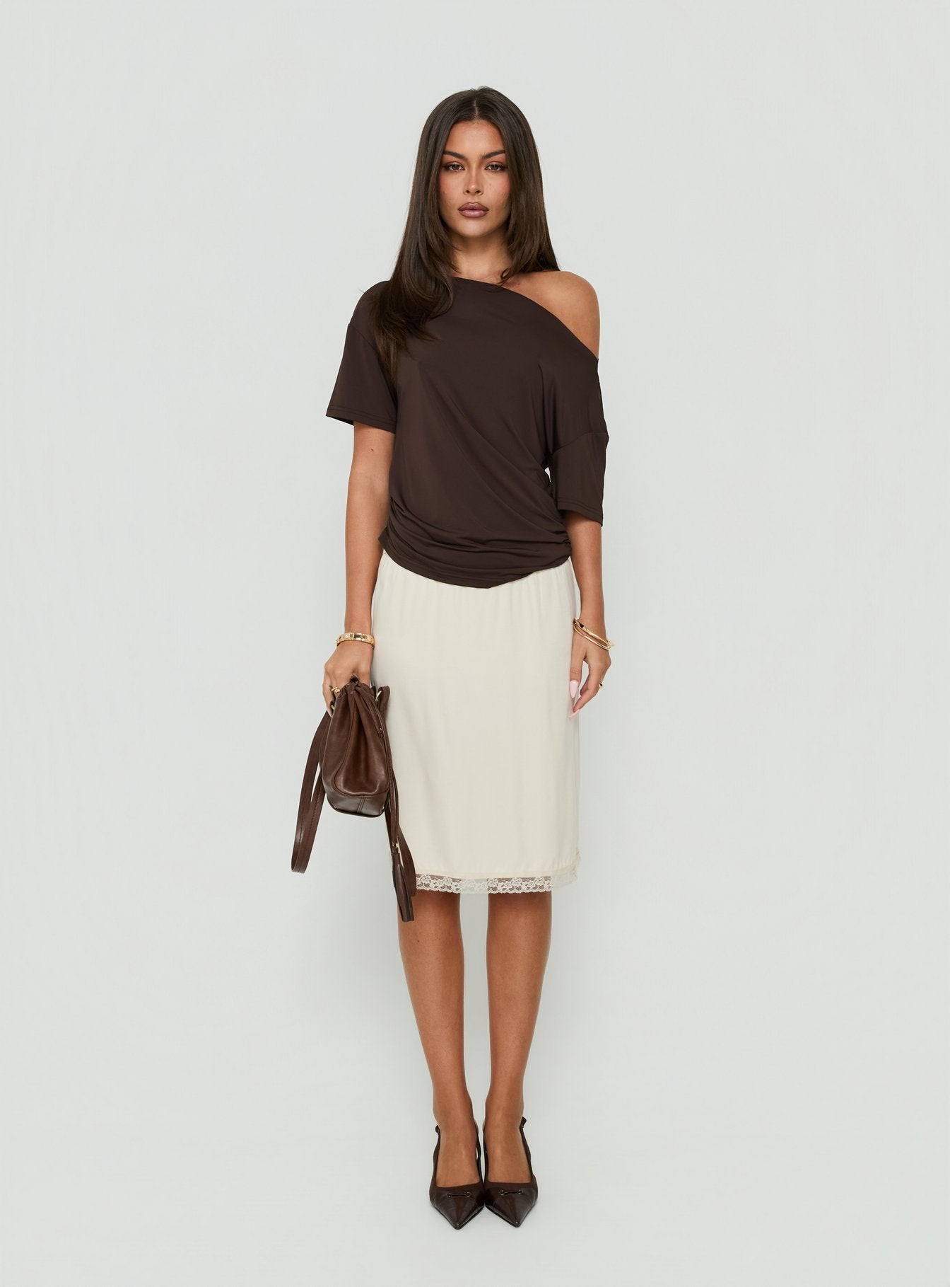 Wildlands Off Shoulder Tee Chocolate