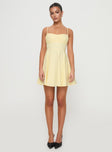 front view of model wearing Princess Polly Xantha Mini Dress Yellow Sweetheart Neckline 