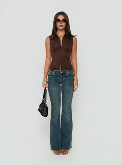 Nyra Zip Through Vest Top Brown