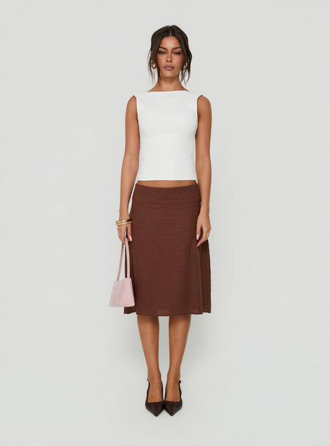 Such Delight Linen Midi Skirt Chocolate