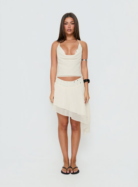 Gemmina Asymmetrical Chiffon Mini Skirt Cream