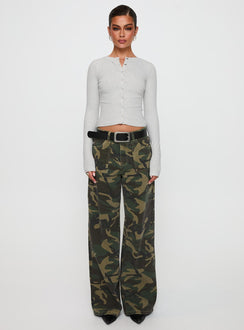 front view of model wearing Princess Polly Briony Jeans Camouflage Low Rise Jeans 