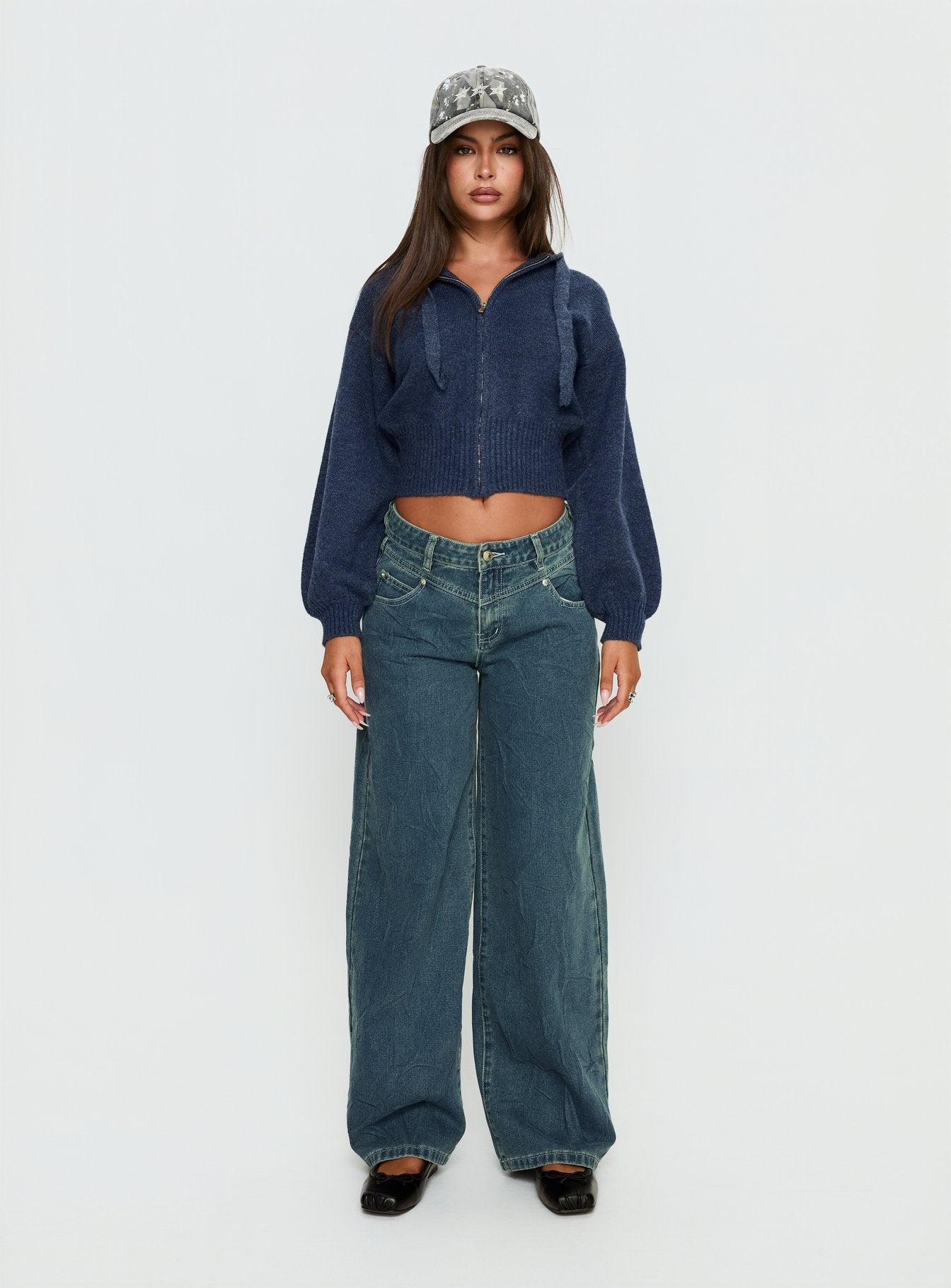 Kieley Zip Through Knit Hoodie Navy | Princess Polly