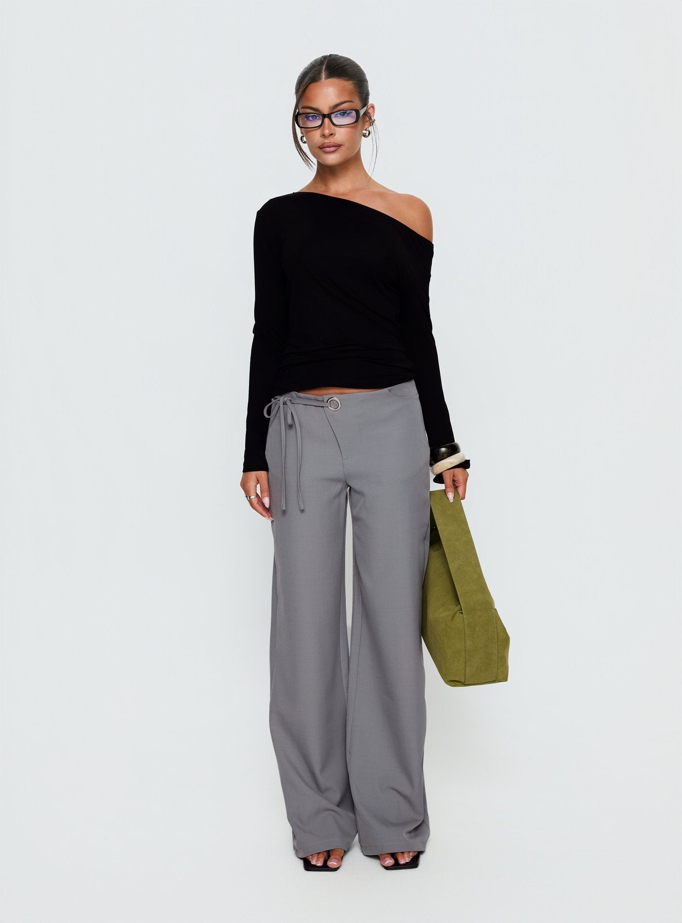 Ikana Tie Side Pants Grey | Princess Polly