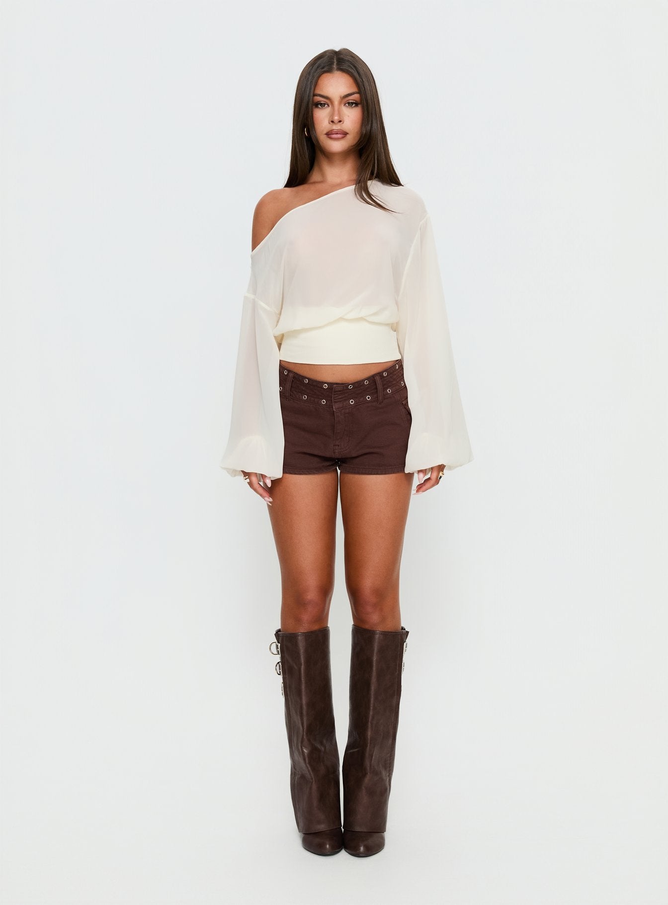 Idalina Slouchy Chiffon Top Cream | Princess Polly