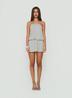 Roksy Tie Neck Drapey Romper Grey