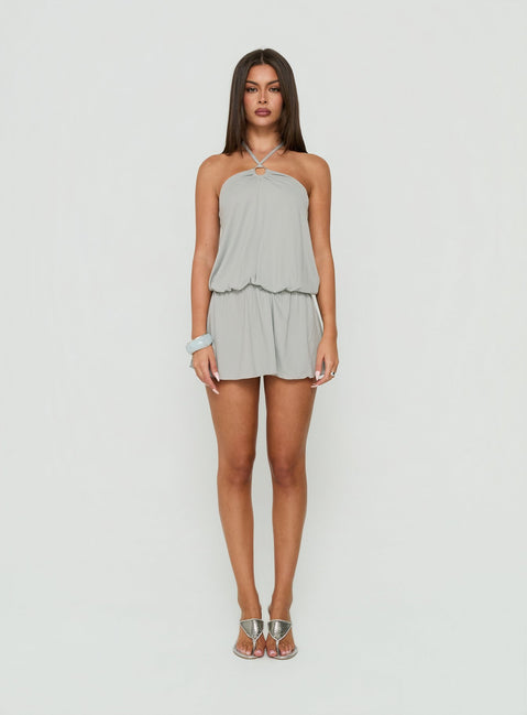 Roksy Tie Neck Drapey Romper Grey