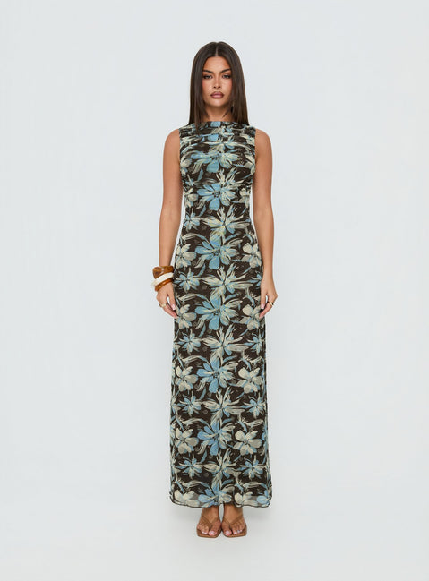 Undeniable Cut Out Maxi Dress Brown Floral Multi
