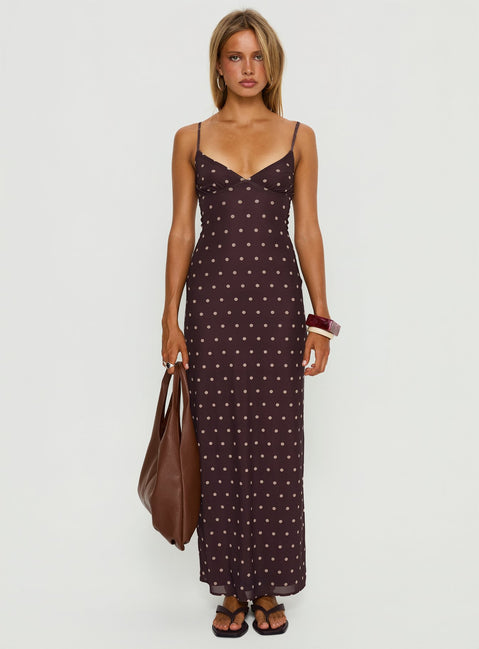 Glass Half Full Mesh Maxi Dress Plum / Pink Polka Dot