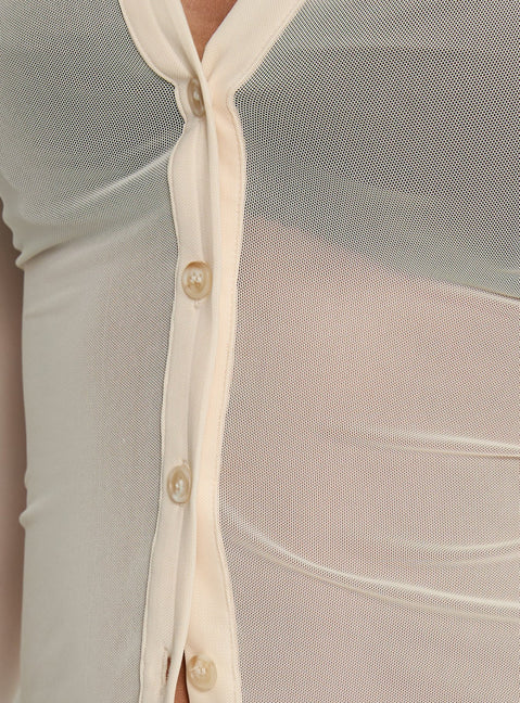 Two Of Us Sheer Long Sleeve Top Cream