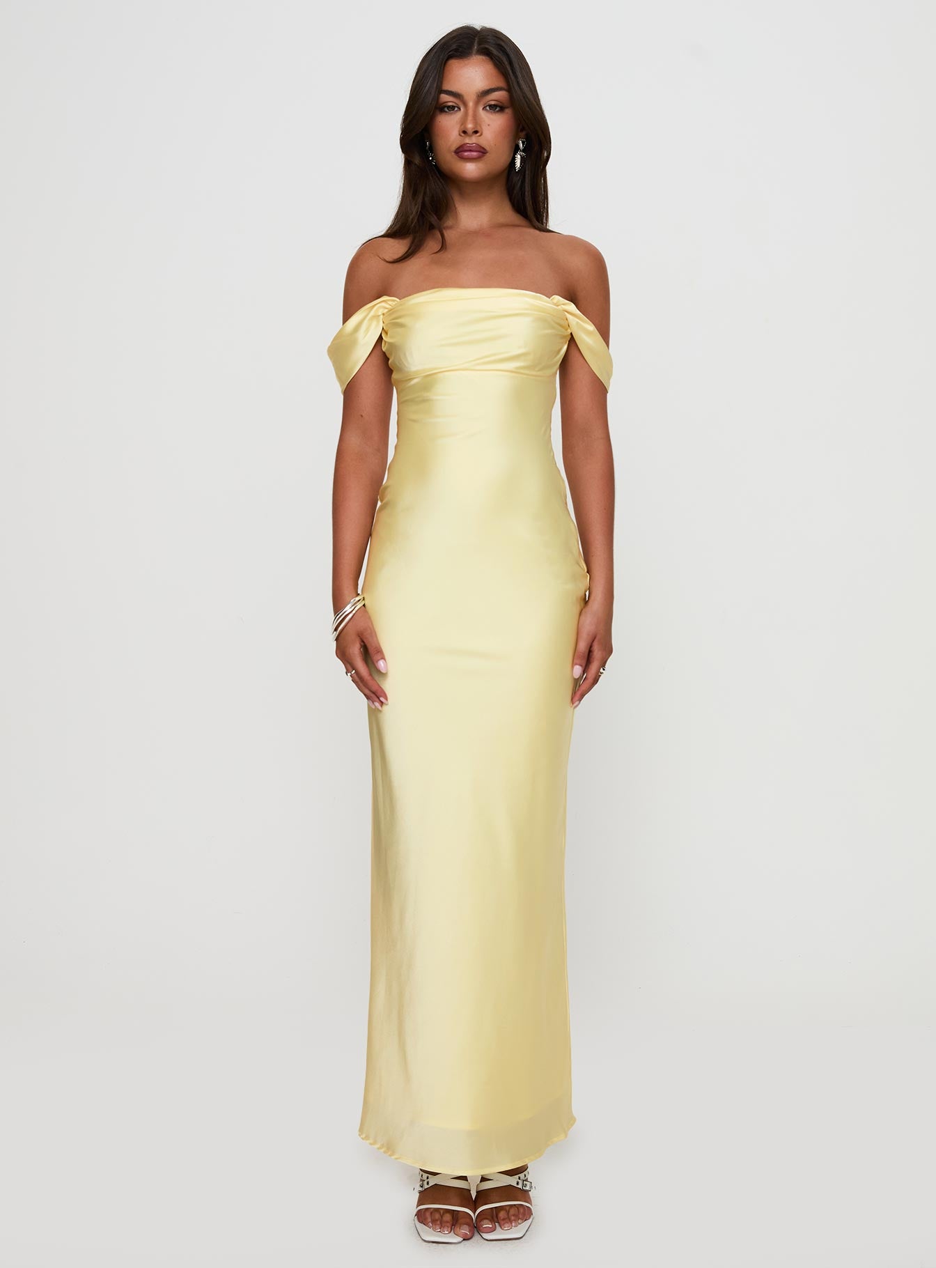 Azura Off The Shoulder Maxi Dress Yellow | Princess Polly