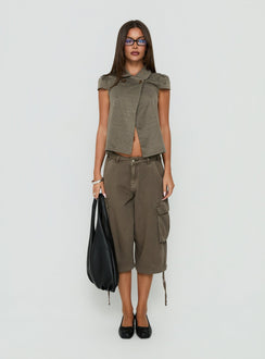 Lionetta Cap Sleeve Tweed Top Brown