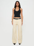 front view of model wearing Princess Polly Chicker Mid Rise Pants Beige Low Rise Pants 