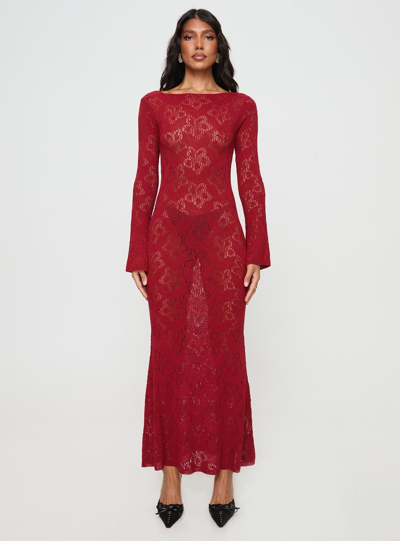 Pricely Long Sleeve Maxi Dress Red