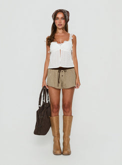 Delaynie Low Rise Micro Boxer Shorts Brown Check