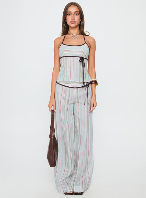 Taylar Tie Bust Top Green Stripe