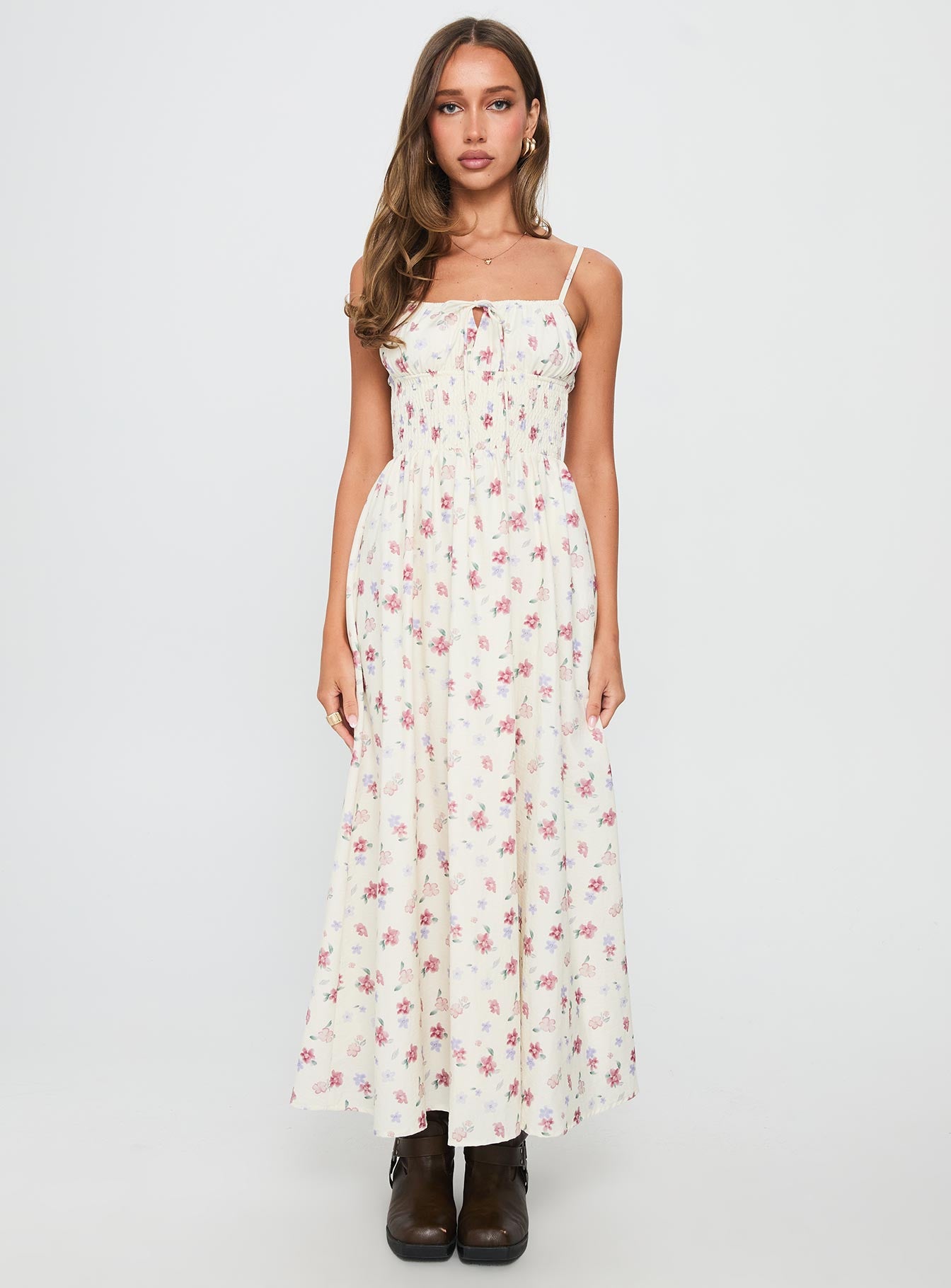 princess polly pearl dress Pearle Shirred Maxi Dress Cream Floral