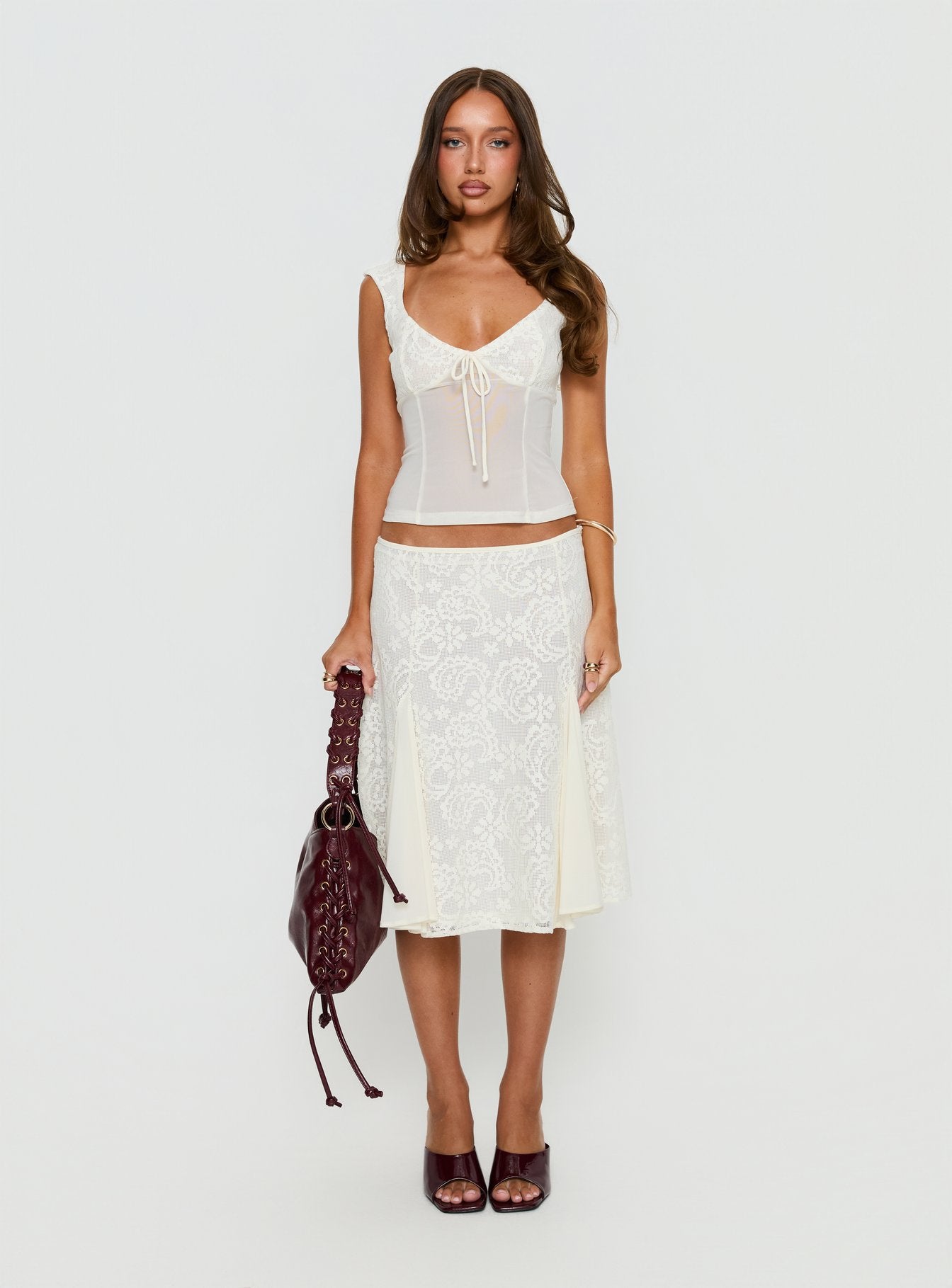 Quani Lace Midi Skirt Cream | Princess Polly