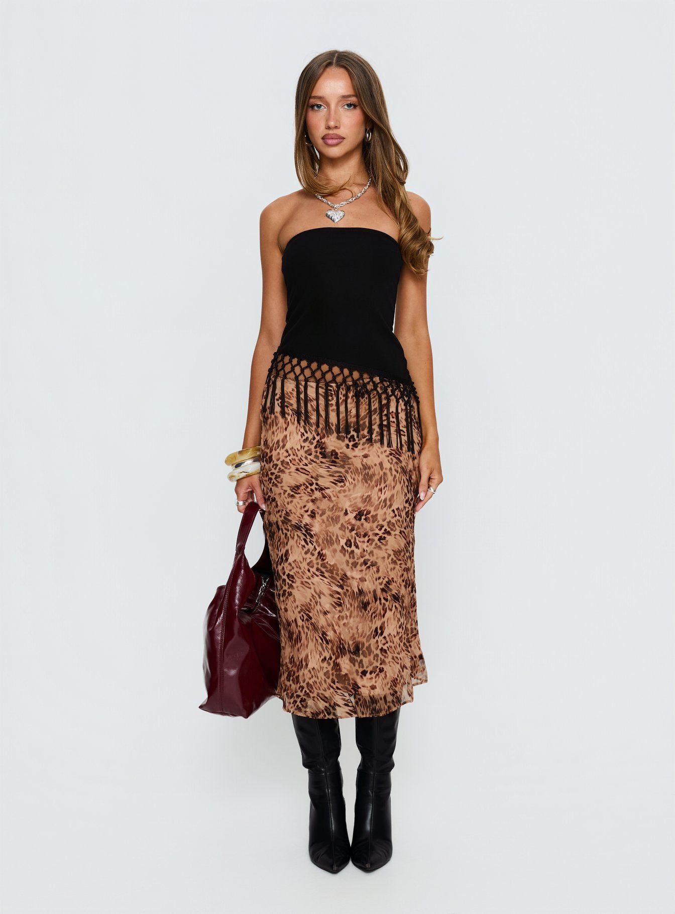 Kahlei Strapless Fringe Detail Top Black