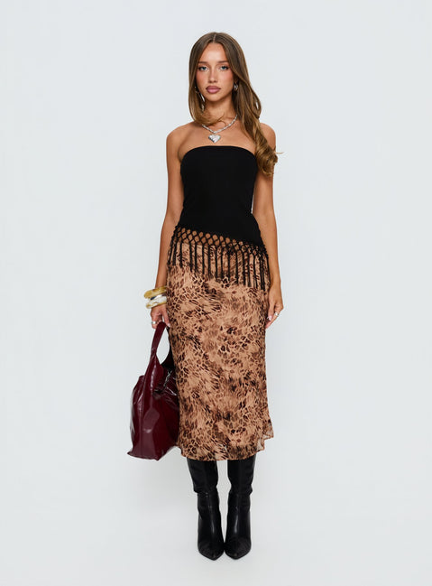Kahlei Strapless Fringe Detail Top Black