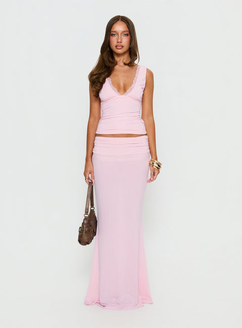   front view of model wearing Princess Polly Zespri Jersey Maxi Skirt Pink Maxi Skirts 