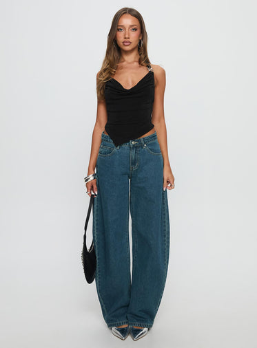 Juda Mid Rise Barrel Leg Jeans Mid Blue Wash