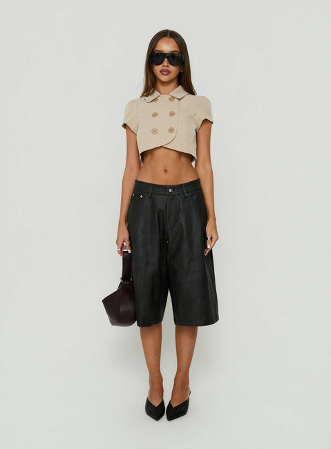 Spectator Faux Leather Longline Shorts Black