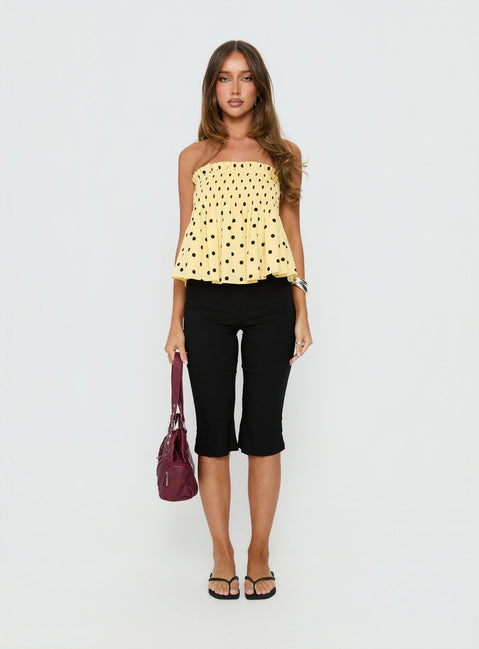Peachy Keen Frill Cami Top Yellow Polka Dot