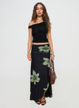   front view of model wearing Princess Polly Cooperi Maxi Skirt Black Floral Maxi 