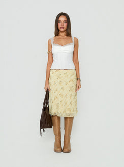 Evina Picot Trim Midi Skirt Yellow Paisley