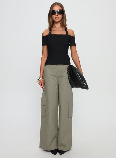 front view of model wearing Princess Polly Companions Cargo Slack Pant Khaki High Waisted Pants 
