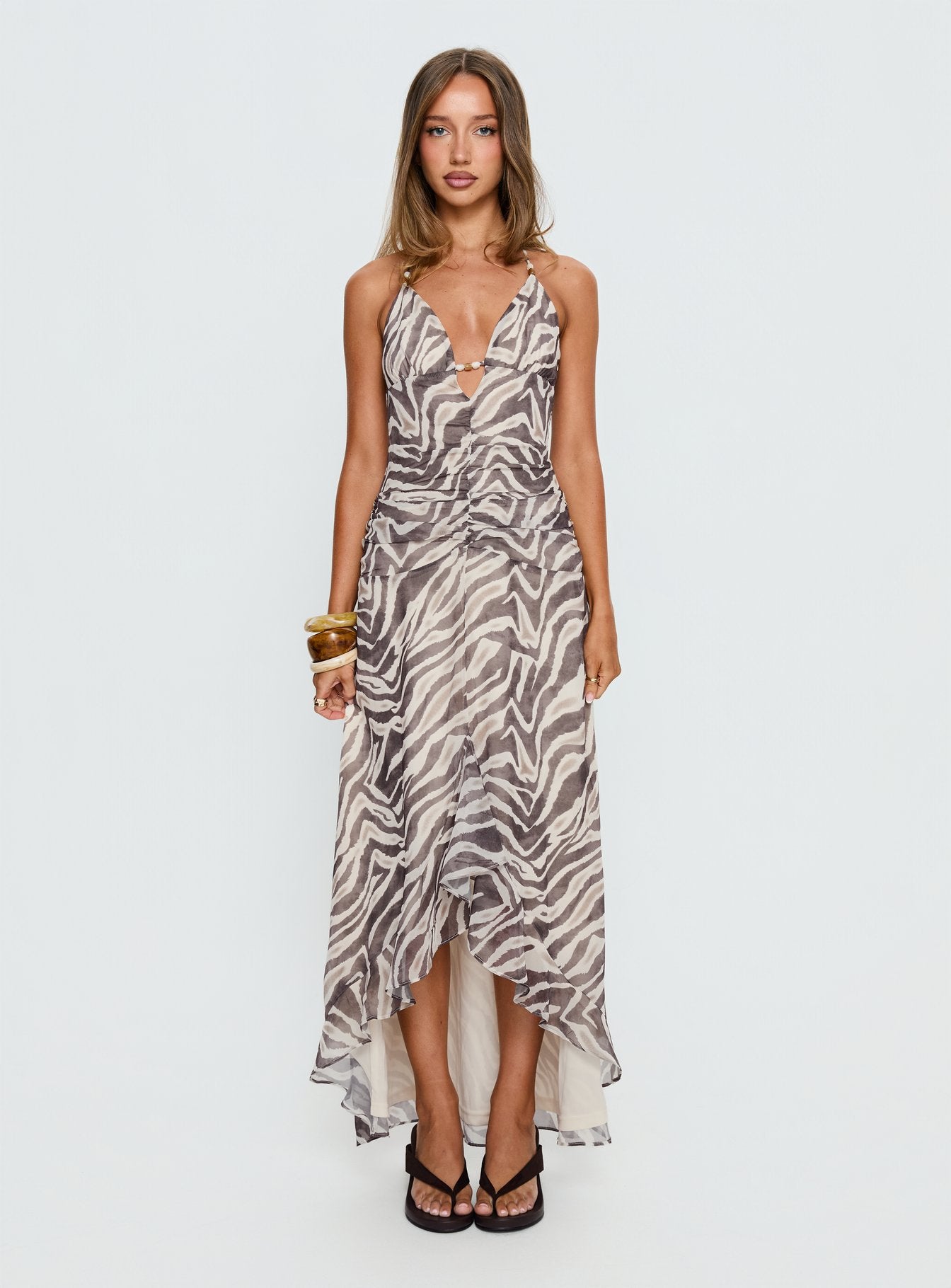 asymmetrical halter dress Evelina Asymmetric Hem Midi / Ice Blue | MESHKI Waist 30 Halter Ruffle Asymmetrical Midi Dress