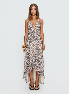 Roxine Asymmetrical Halter Maxi Dress Animal Multi