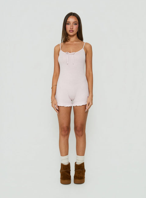 Vespra Frill Detail Sleep Playsuit Baby Pink