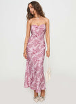 back view of model wearing Princess Polly Abeila Strapless Maxi Dress Pink Sweetheart Neckline 