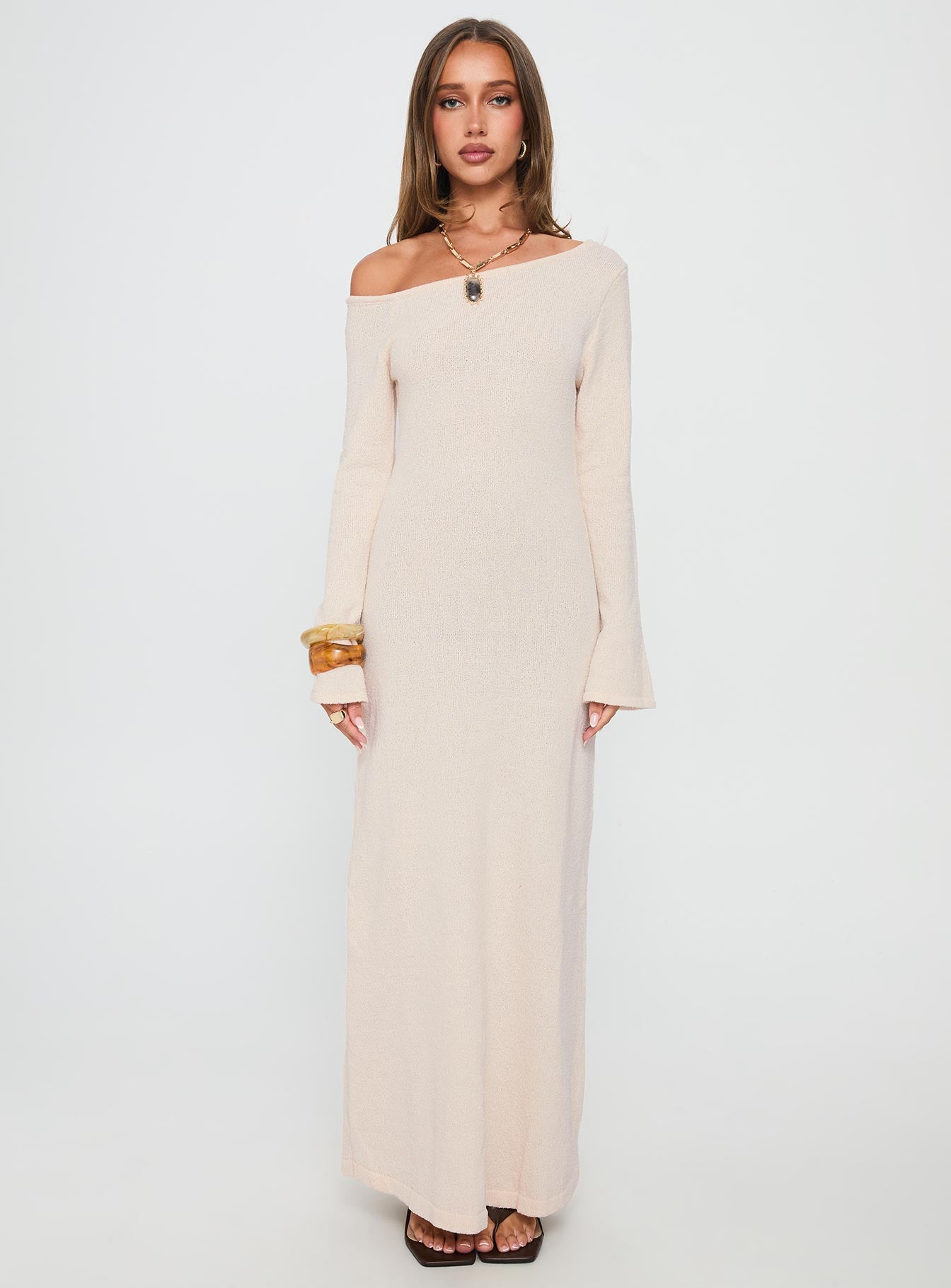 Kloey Long Sleeve Knit Maxi Dress Cream | Princess Polly Kloey Long Sleeve Knit Maxi Dress Cream | Princess Polly