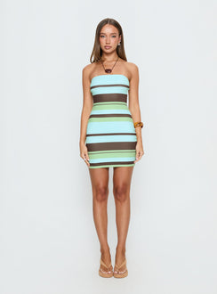Benetta Strapless Mini Dress Green Stripe