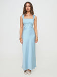 front view of model wearing Princess Polly Radioactive Bias Cut Maxi Dress Ice Blue Square Neck 