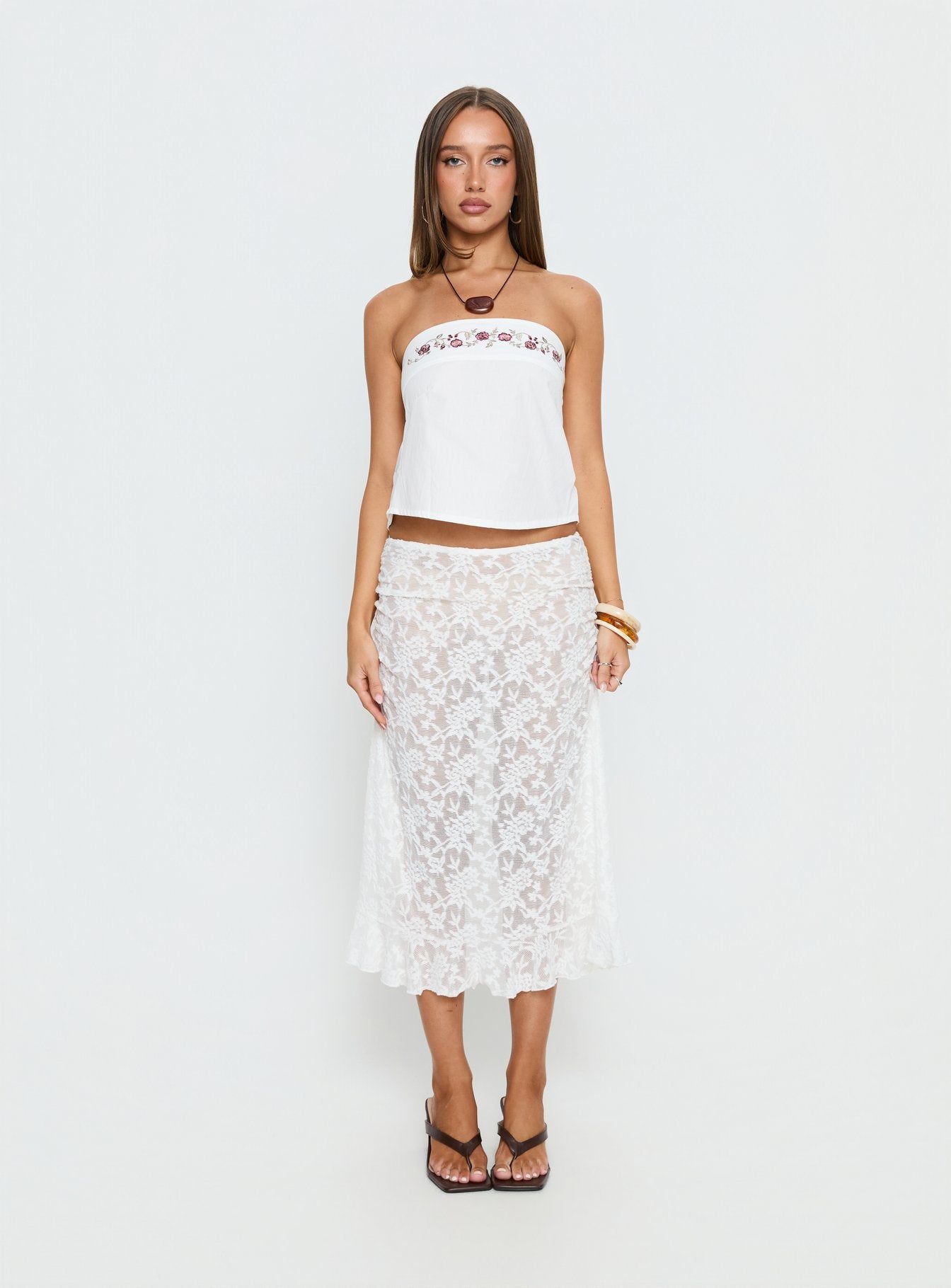 Ahera Floral Detail Strapless Top White