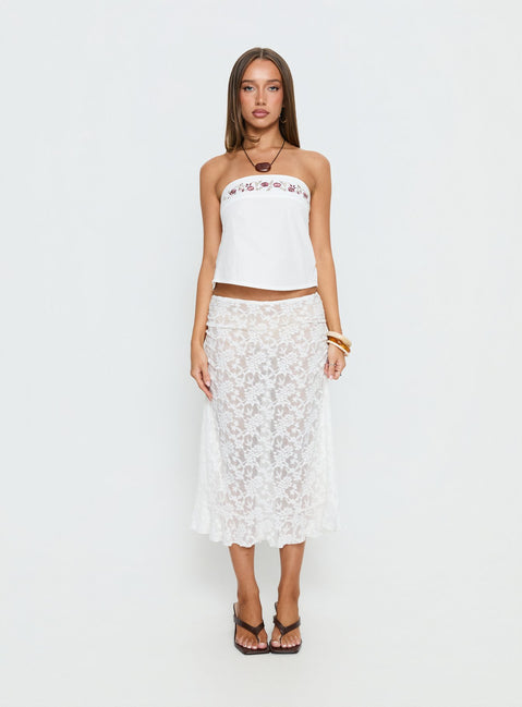 Ahera Floral Detail Strapless Top White