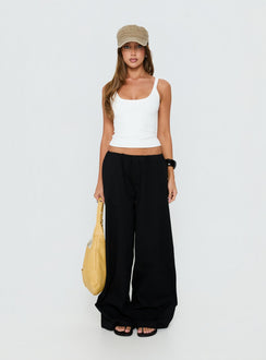 front view of model wearing Princess Polly Lunea Concealed Waistband Pants Black Low Rise Pants 