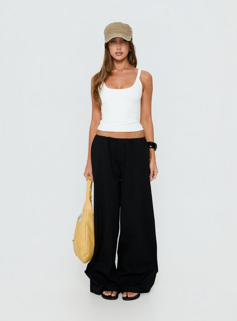 front view of model wearing Princess Polly Lunea Concealed Waistband Pants Black Low Rise Pants 