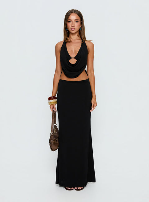 halter top maxi dress Nora - Black High waist tops the flowing mermaid maxi skirt with a sultry side slit The halter top maxi dress