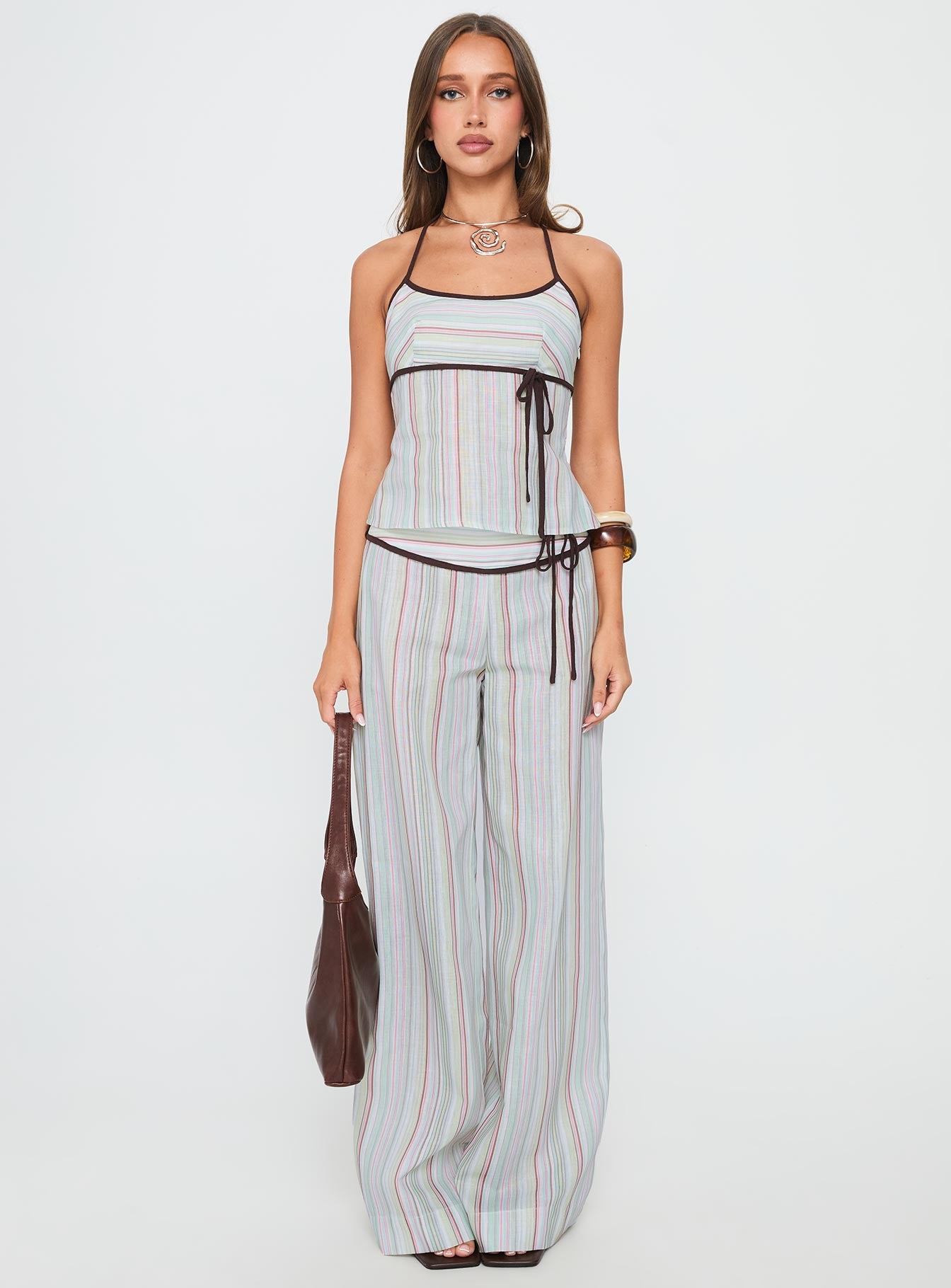 Taylar Thick Waistband Tie Pants Green Stripe | Princess Polly Taylar Thick Waistband Tie Pants Green Stripe | Princess Polly